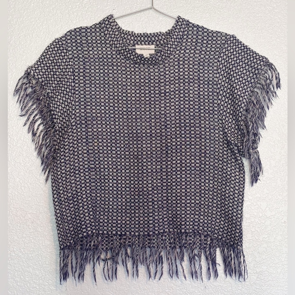 KOCH Blue Grey Tassel Fringe Short Poncho Shirt - Women Size Small